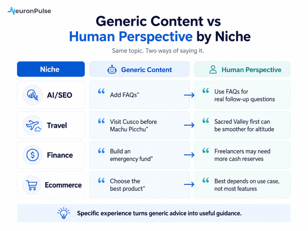 Human Perspective Content by Niche
