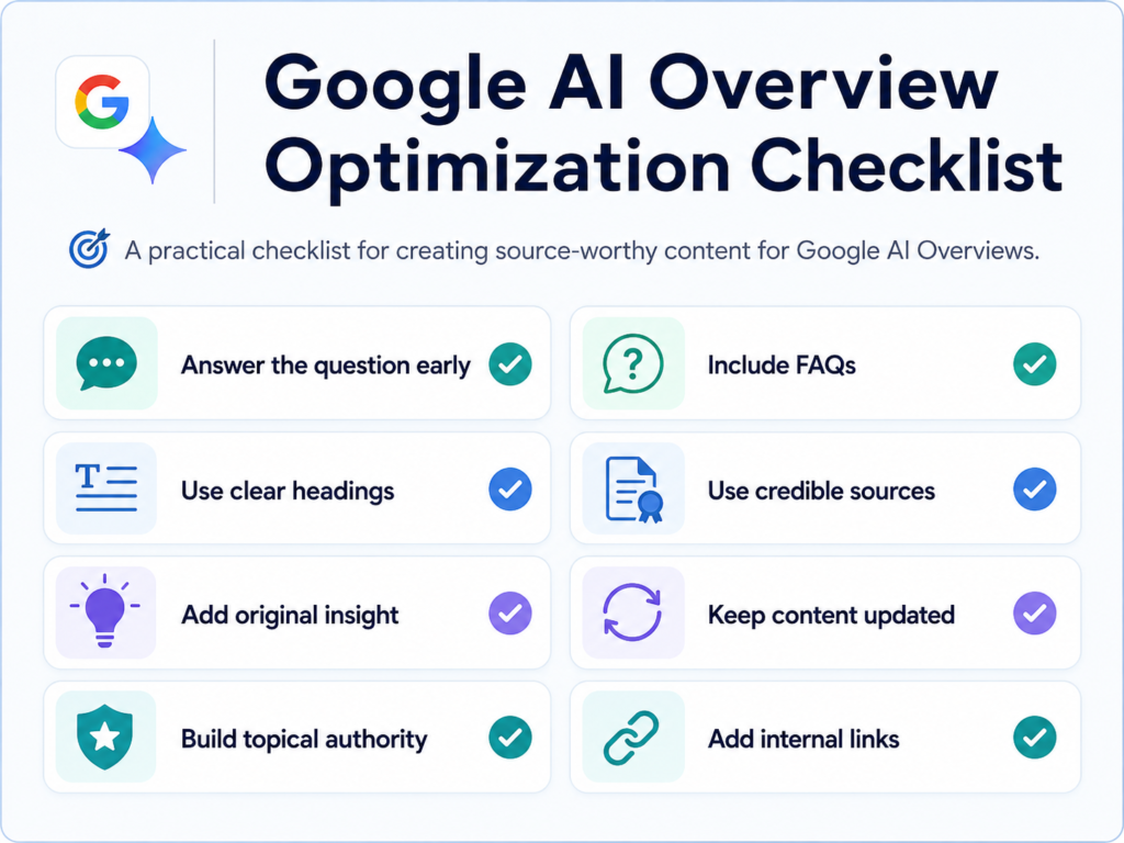 Google AI overview Optimization checklist